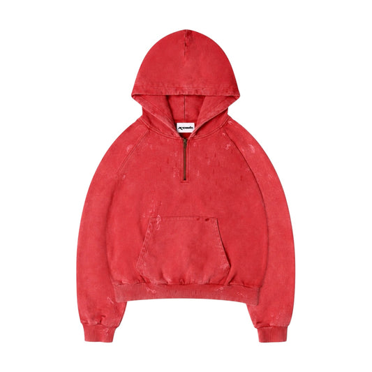 Sunfaded Quarter Zip Hoodie - RED (PRE-MADE)