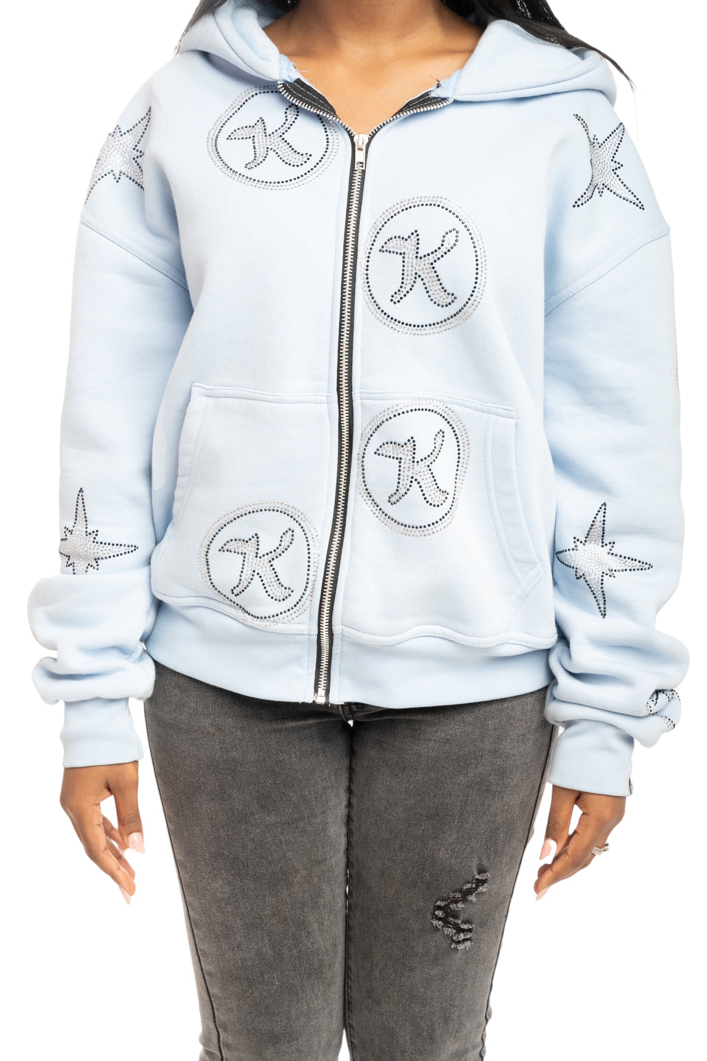 Rhinestone Zip-Up Hoodie