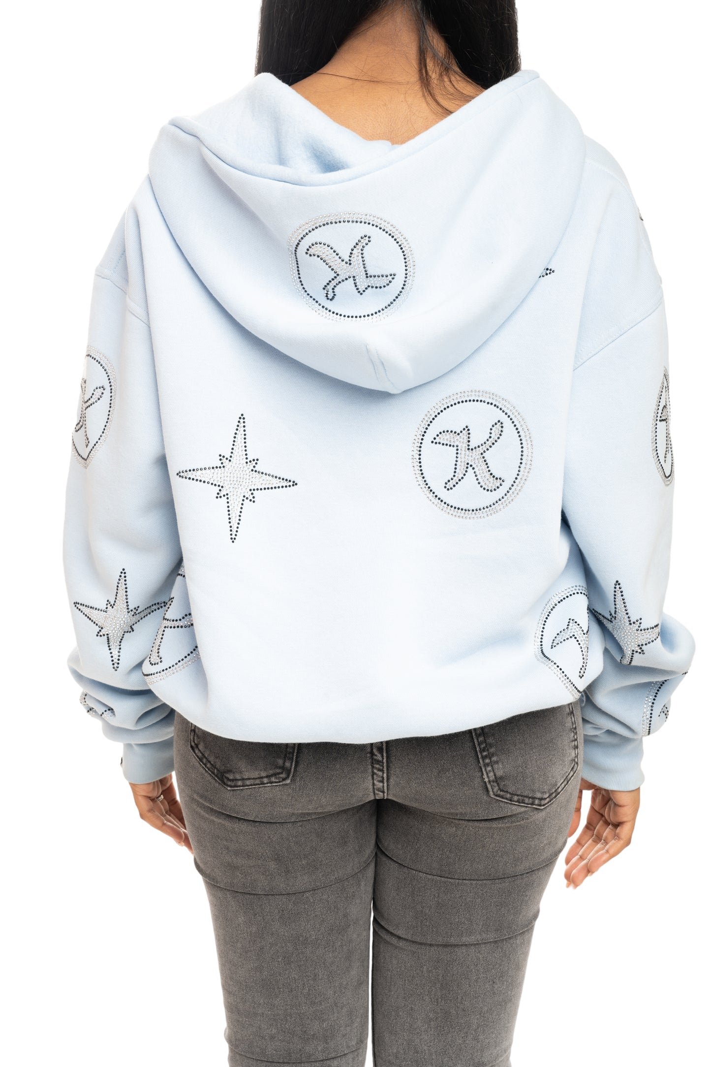 Rhinestone Zip-Up Hoodie